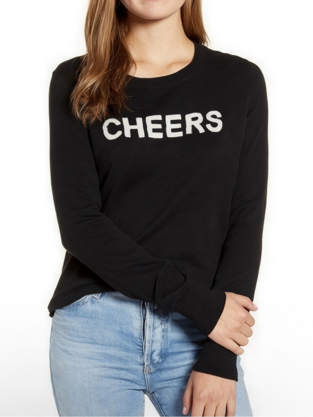 COURT & ROWE Wool Blend Sparkle Cheers Black Long Sleeve Sweater Sz S